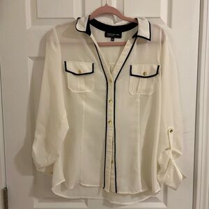Jones New York Cream Blouse with Black Accents